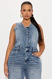 Fashionable Distressed Washed Slim-Fit Stretch Denim Wide-Leg Jumpsuit JLX-6075