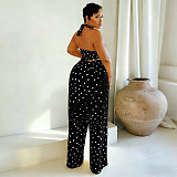 New Polka Dot Print Halter-Neck Backless Bandeau Top and Fringed Pants Set YF-11014
