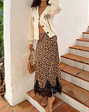 Sexy and Stylish Long Midi Skirt With Leopard Print and Lace Hem SHD-8100