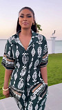 New Casual Collared Printed Shirt and Pants Set QZ-6907