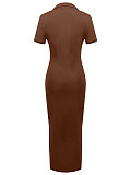 Stylish Knit Fitted Collared Short-Sleeve Bodycon Dress ZAND-31705