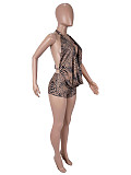 Sexy Leopard-Print Off-the-Shoulder Slim-Fit Slimming Halter Top and Shorts Set SHD-9964