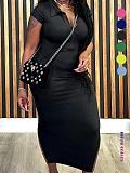 Stylish Knit Fitted Collared Short-Sleeve Bodycon Dress ZAND-31705