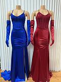 Fashionable and Sexy Strapless Heavy-Duty Sequin Patchwork Evening Gown  RS-8415