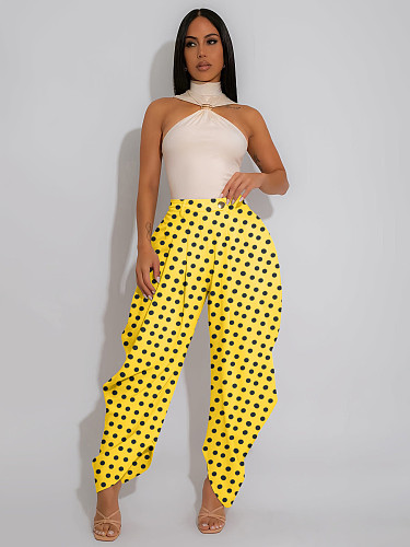 Casual and Stylish Polka-Dot Print Wide-Leg Cropped Bell-Bottom Pants YUNM-59065