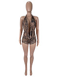 Sexy Leopard-Print Off-the-Shoulder Slim-Fit Slimming Halter Top and Shorts Set SHD-9964