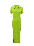 Stylish Knit Fitted Collared Short-Sleeve Bodycon Dress ZAND-31705