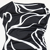 Casual Digital-Print Off-the-Shoulder Short-Sleeve Asymmetrical Dress CYA-902341