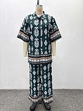 New Casual Collared Printed Shirt and Pants Set QZ-6907