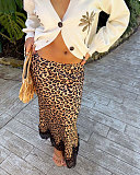 Sexy and Stylish Long Midi Skirt With Leopard Print and Lace Hem SHD-8100