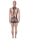Sexy Leopard-Print Off-the-Shoulder Slim-Fit Slimming Halter Top and Shorts Set SHD-9964