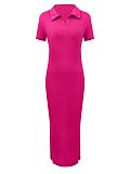Stylish Knit Fitted Collared Short-Sleeve Bodycon Dress ZAND-31705