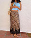Sexy and Stylish Long Midi Skirt With Leopard Print and Lace Hem SHD-8100