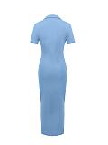 Stylish Knit Fitted Collared Short-Sleeve Bodycon Dress ZAND-31705