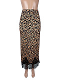 Sexy and Stylish Long Midi Skirt With Leopard Print and Lace Hem SHD-8100