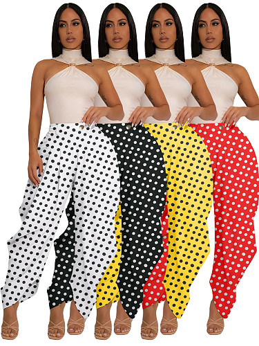 Casual and Stylish Polka-Dot Print Wide-Leg Cropped Bell-Bottom Pants YUNM-59065