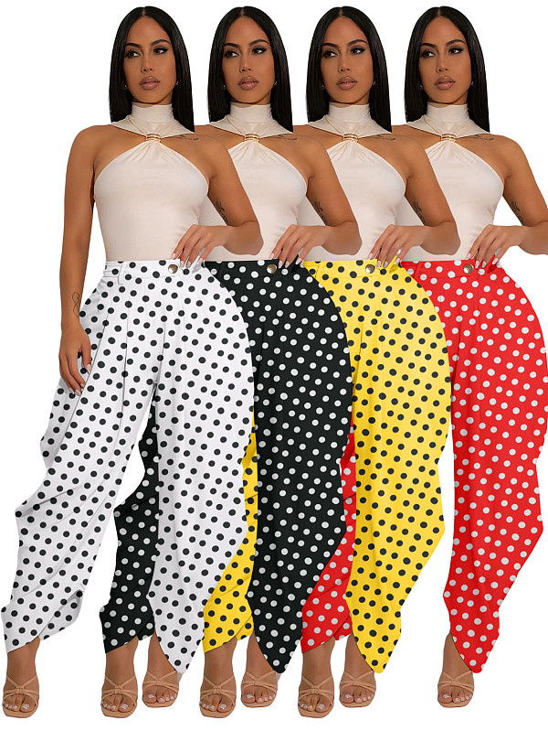 Casual and Stylish Polka-Dot Print Wide-Leg Cropped Bell-Bottom Pants YUNM-59065