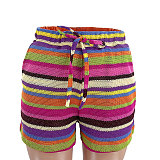 Casual Striped Collared Cardigan Short-Sleeve Shirt and Shorts Two-Piece Set SSN-211549