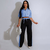 2026 Casual Loose-Fit Striped Shirt and Straight-Leg Pants Set SSN-211465