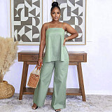 Casual Commuter Two-Piece Set Halter-Neck Split-Leg Straight-Leg Pants NY-3892