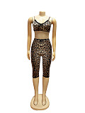 Fashionable Leopard-Print Sexy Bra and Lace Cropped Shorts Set RS-TW842