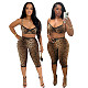 Fashionable Leopard-Print Sexy Bra and Lace Cropped Shorts Set RS-TW842