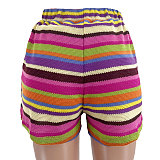 Casual Striped Collared Cardigan Short-Sleeve Shirt and Shorts Two-Piece Set SSN-211549