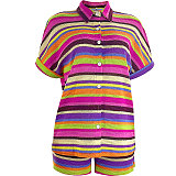 Casual Striped Collared Cardigan Short-Sleeve Shirt and Shorts Two-Piece Set SSN-211549