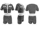 Fashionable Houndstooth Short-Sleeve Top and Shorts Set RS-3076