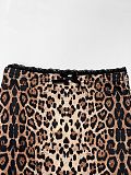 Fashionable Leopard-Print Sexy Bra and Lace Cropped Shorts Set RS-TW842