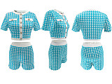 Fashionable Houndstooth Short-Sleeve Top and Shorts Set RS-3076