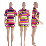 Casual Striped Collared Cardigan Short-Sleeve Shirt and Shorts Two-Piece Set SSN-211549