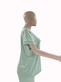 Solid-Color Crew-Neck Short-Sleeve Top and High-Waisted Wide-Leg Pants Set SSN-211408