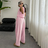 Casual Loose-Fitting 100% Cotton Sleeveless Tie-Front Top and Long Pants Set SSN-211499