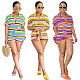 Casual Striped Collared Cardigan Short-Sleeve Shirt and Shorts Two-Piece Set SSN-211549