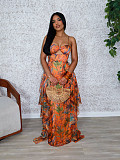 Fashionable Leaf-Print Bohemian Off-the-Shoulder Strapless Floor-Length Dress SFY-TW833
