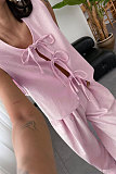 Casual Loose-Fitting 100% Cotton Sleeveless Tie-Front Top and Long Pants Set SSN-211499