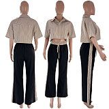 2026 Casual Loose-Fit Striped Shirt and Straight-Leg Pants Set SSN-211465