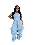 Summer Sexy Sleeveless Patchwork Lace Wide-Leg Pants Two-Piece Set PMR-TW838