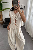 Casual Loose-Fitting 100% Cotton Sleeveless Tie-Front Top and Long Pants Set SSN-211499