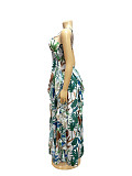Fashionable Leaf-Print Bohemian Off-the-Shoulder Strapless Floor-Length Dress SFY-TW833