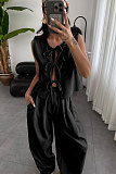 Casual Loose-Fitting 100% Cotton Sleeveless Tie-Front Top and Long Pants Set SSN-211499
