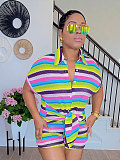 Casual Striped Collared Cardigan Short-Sleeve Shirt and Shorts Two-Piece Set SSN-211549