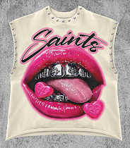 2026 Casual Lip-Print Studded Tank Top FC-1428 2026 Casual Lip-Print Studded Tank Top FC-1428