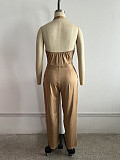 Solid Color Halter-Neck Jumpsuit With Two Pockets (Belt Not Included) RS-4755