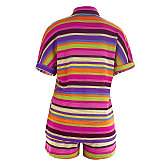 Casual Striped Collared Cardigan Short-Sleeve Shirt and Shorts Two-Piece Set SSN-211549