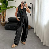 Casual Loose-Fitting 100% Cotton Sleeveless Tie-Front Top and Long Pants Set SSN-211499