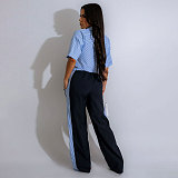 2026 Casual Loose-Fit Striped Shirt and Straight-Leg Pants Set SSN-211465