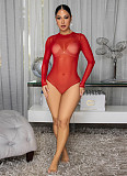 Sexy Sheer Tulle Long-Sleeve Slim-Fit Slimming Jumpsuit  PMR-TW843