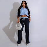 2026 Casual Loose-Fit Striped Shirt and Straight-Leg Pants Set SSN-211465